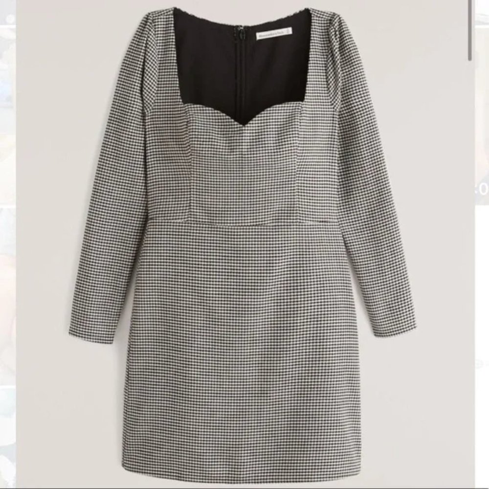 Abercrombie & Fitch Black & white sweetheart neckline slim fit Houndstooth Dress